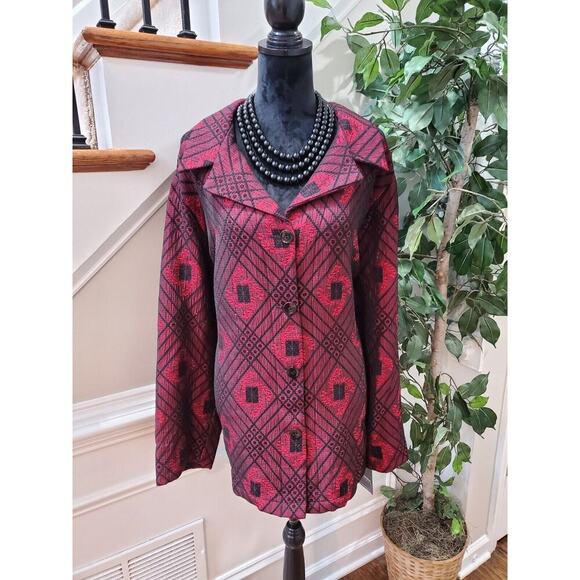 Sag Harbor Women Red Polyester Single Breasted Buttons Front Long Coat Size 22W - Picture 1 of 11